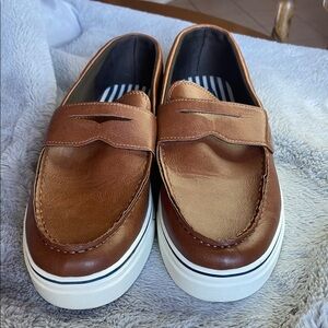 Chaps Tan Leather Slip-On Loafers